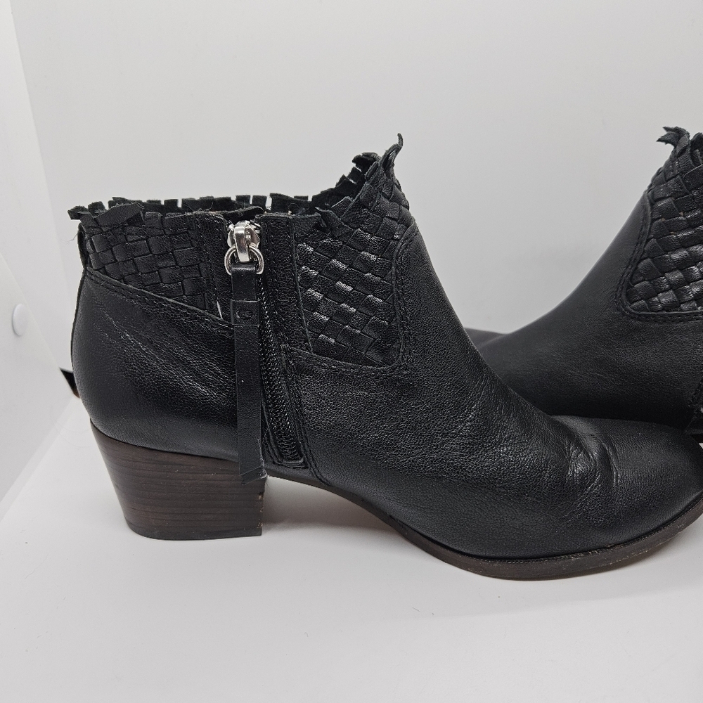 Coach Ryer black leather woven fringe ankle boots 8B - Picture 6 of 10